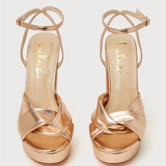Prestan Rose Gold Platform Ankle Strap High Heels - Picture 2 of 4